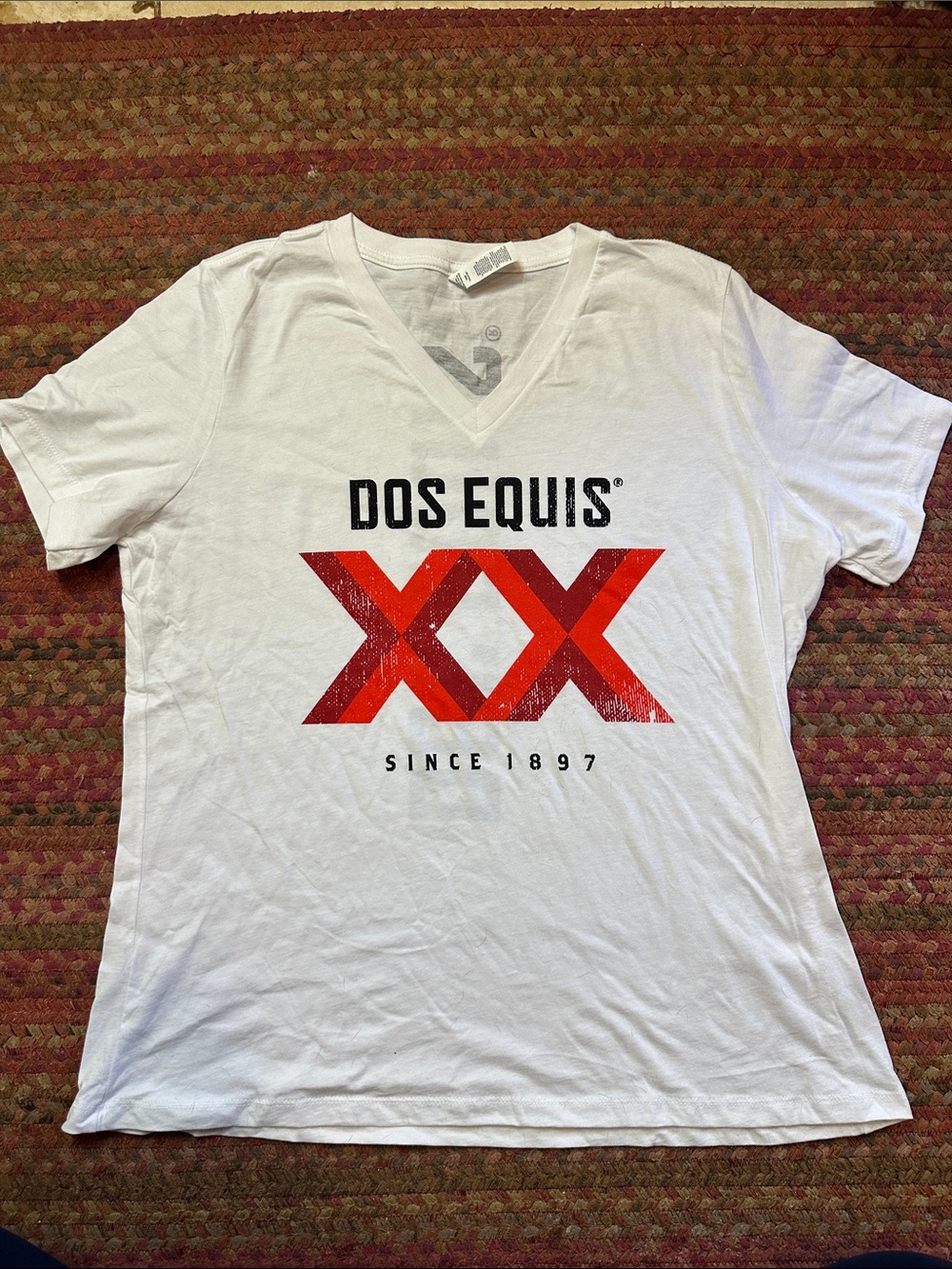 DOS XX BEER White V-Neck Logo T-Shirt